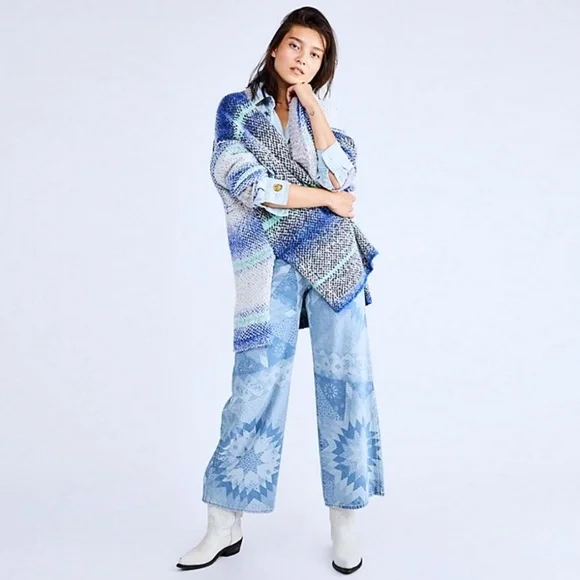 Free People Daydreamer Blue, Grey, White & Green Knit Cardigan - Picture 4 of 5